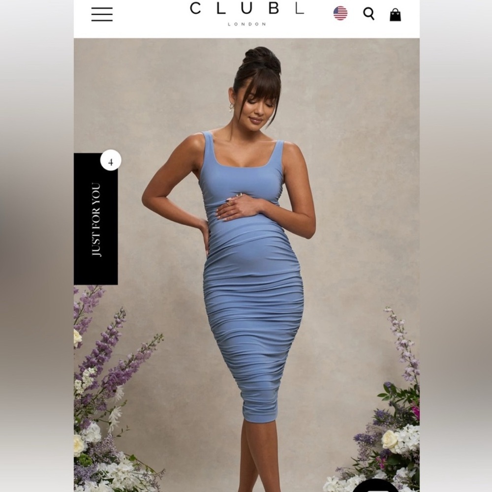 Club L London Blue Ruched Bodycon Midi Dress
